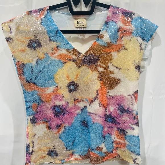 Elie Tahari Multicolor Floral Sequin Blouse - Picture 5 of 6